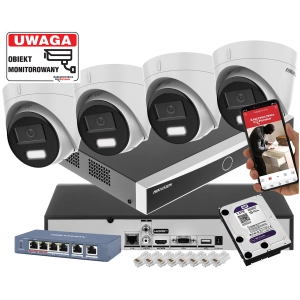 Zestaw monitoringu domu 4x kopułowe kamery IP HIKVISION DS-2CD1361G2-LIU 6MPx z rejestratorem DS-7604NXI-K1 Acusense POE 1TB