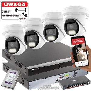 4 kamery zestaw Hikvision DS-2CD2H43G2-LIZS2U(2.8-12mm) 4MPX MotoZoom Smart Hybrid Light Acusense