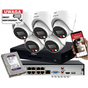 Zestaw monitoringu posesji 5 kopułowcyh kamer IP Dahua IPC-HDW1439V-A-IL 4MPx z Podwójnym Oświetlaczem i Detekcja ludzi