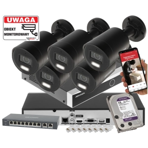 Zestaw monitoringu IP HIKVISION 5x kamera DS-2CD2083G2-LI2U BLACK 8Mpx Pro Series - Smart Hybrid Light + AcuSense