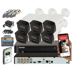 Zestaw 6 kamer do monitoringu zewnętrznego Hikvision DS-2CE17K0T-LFS 2.8 mm 5 MPx TurboHD Acusense