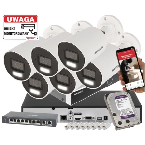 Inteligentny monitoring na 6 kamer IP 4K Hikvision IP DS-2CD2086G2H-IU 8Mpx Technologia AI AcuSense DarkFighter PoE