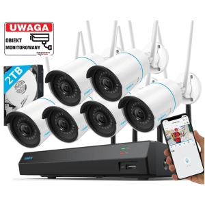 Zestaw monitoringu WiFi 6 kamer Reolink W320 5mpx Inteligentna Detekcja Mikrofon MicroSD + Rejestrator WiFi + 2TB Dysk