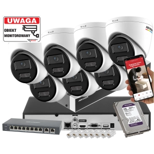 Zestaw monitoringu IP domu Hikvision 7x kamera DS-2CD1367G3-LIU 6Mpx ColorVu, Smart Hybrid Light, Detekcja ruchu MD 3.0