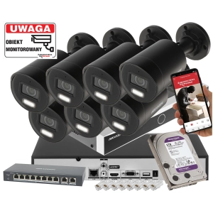 Mocny zestaw monitoringu IP HIKVISION 7x kamera DS-2CD2083G2-LI2U BLACK 8Mpx Pro Series - Smart Hybrid Light + AcuSense
