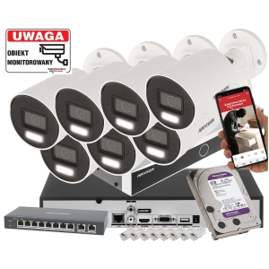 Mocny zestaw monitoringu IP HIKVISION 7x DS-2CD2083G2-LI2U 8Mpx Pełna Analityka Acusense Smart Hybrid Light