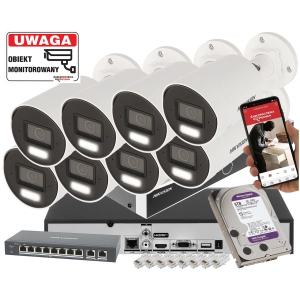 Monitoring premium 8 kamer IP Hikvision 4K IP DS-2CD2086G2H-IU 8Mpx Technologia AI AcuSense DarkFighter PoE