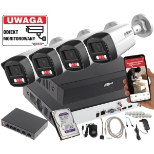 Zestaw 4 kamery 4MPx Dahua IPC-HFW1439TL1-A-IL + Rejestrator + Dysk 4TB + Switch PoE