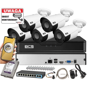 Zestaw do monitoringu 5 kamer IP BCS-P-TIP14FSR5(2) POINT 4MPx IR 50m Mikrofon MicroSD