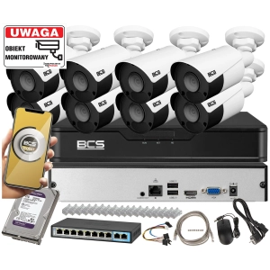 Zestaw monitoringu firmy na 8 kamer IP BCS-P-TIP14FSR5(2) POINT 4MPx Zasięg podczerwieni 50m Mikrofon