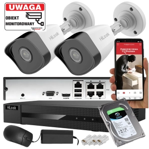 Zestaw do monitoringu 2 kamery IP HiLook by Hikvision IPCAM-B2 2MPx FullHD IR 30m PoE
