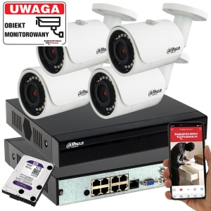 Zestaw monitoringu na 4 kamery z możliwością rozbudowy do 8 kamer IP Dahua IPC-HFW1431S-0280B-S4 4Mpx POE