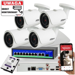 Zestaw do Monitoringu Domu 4 kamery IP DAHUA POE z możliwością rozbudowy do 8 kamer IPC-HFW1431S-0280B-S4 4Mpx