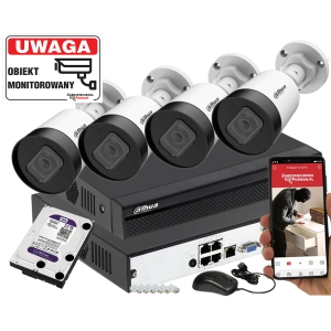 Zestaw do monitoringu domu 4 kamery IP Dahua IPC-HFW1530S-0280B-S6 5Mpx + Rejestrator PoE