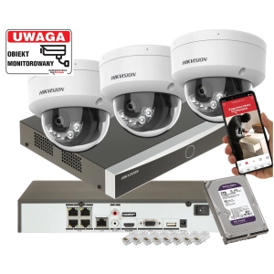 Zestaw do monitoringu podwórka 3x kamera IP Hikvision DS-2CD1183G2-LIUF 8Mpx z dwoma oświetlaczami