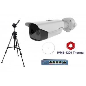Zestaw do pomiaru temperatury ciała ludzkiego Hikvision kamera DS-2TD2617B-6/PA + switch, statyw, uchwyt do statywu i oprogramowanie