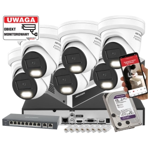 Mocny zestaw 6x Kamera kopułowa DS-2CD2387G3-LIS2UY/SL 8Mpx AcuSense 3.0, ColorVu 3.0 Smart Hybrid Light 2-Mikrofony 4TB