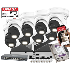 Topowy zestaw 8 Kamer kopułowych DS-2CD2387G3-LIS2UY/SL 8Mpx AcuSense 3.0, ColorVu 3.0 Smart Hybrid Light 2-Mikrofony 6TB