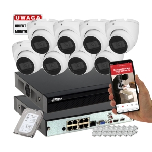 Zestaw kamer do monitoringu zewnętrznego 8 IP Dahua IPC-HDW1530T-0280B-S6 5MPx IR30 Mikrofon PoE