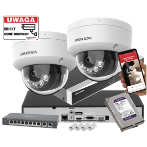 Mały zestaw 2 kamer kopułowych IP do rozbudowy Hikvision DS-2CD1143G2-LIU 4Mpx Podwójny oświetlacz IR+LED Detekcja 2.0