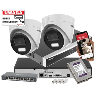 Mały zestaw kamer IP do rozbudowy 2x HIKVISION DS-2CD1343G2-LIU 4MPx z rejestratorem DS-7608NXI-K1 Acusense POE