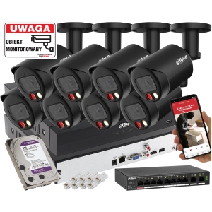 Zestaw mocnych zewnętrznych kamer IP Dahua 8x IPC-HFW2849S-S-IL-0280B-Black 8MPx Wykrywanie dźwięku, Podwójny oświetlacz, Analityka