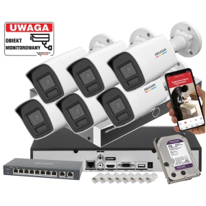 Zestaw 6 kamer Hikvision DS-2CD1047G3H-LIUF/SL 4Mpx Smart Hybrid Light/ColorVu Aktywne odstraszanie 4TB