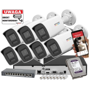 System monitoringu firmy IP Hikvision 7x DS-2CD1067G2H-LIU 6Mpx Podwójny Oświetlacz IR+LED, Kolorowy obraz w nocy + Detekcja Ruchu