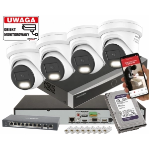 Zestaw kamer kopułowych PRO Hikvision DS-2CD2387G3-LIS2UY/SL 8Mpx AcuSense 3.0, ColorVu 3.0 Smart Hybrid Light 2-Mikrofony