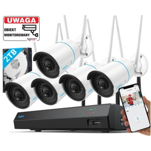 Zestaw kamer WiFi Reolink 5x kamera W320 5mpx Inteligentna Detekcja Mikrofon MicroSD + Rejestrator WiFi + 2TB Dysk