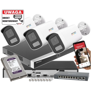 Zestaw kamer tubowych IP Hikvision 3x DS-2CD1T47G2H-LIU 4Mpx ColorVu, Smart Hybrid Light, Detekcja ruchu MD 2.0