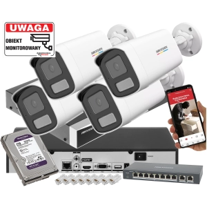 Zestaw kamer tubowych IP Hikvision 4x DS-2CD1T47G2H-LIU 4Mpx ColorVu, Smart Hybrid Light, Detekcja ruchu MD 2.0
