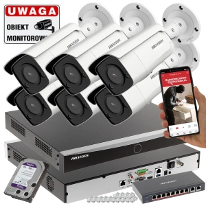 Inteligentny monitoring na 6 kamer IP Hikvision DS-2CD2T47G2-L(2.8mm)(C) 4MPx ColorVu Acusense IR60