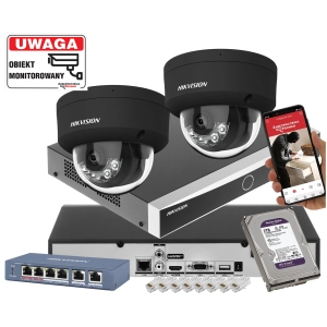 Zestaw monitoringu 2 kamer IP HIKVISION DS-2CD2163G2-LIS2U BLACK 6Mpx Filtrowanie Alarmów Acusense, 3 tryby pracy oświetlacza