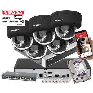 Monitoring Hikvision 5 kamer IP DS-2CD2163G2-LIS2U BLACK 6Mpx Smart Hybrid Light + AcuSense  PoE Mikrofony