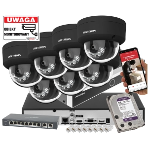 System monitoringu Hikvision 7x kamer DS-2CD2163G2-LIS2U BLACK 6Mpx  Pro Series - Smart Hybrid Light + AcuSense