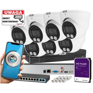Monitoring domu zestaw 7 kamer kopułowych IP BCS-L-EIP14FSR3L3 4MPx Dualny oświetlacz LED + IR Skylight,  Aplikacja Mikrofon PoE