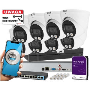 Duży zestaw do monitoringu 8 kamer kopułowych IP BCS-L-EIP14FSR3L3 4MPx Dualny oświetlacz LED + IR Skylight,  Aplikacja Mikrofon PoE