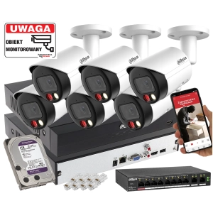 Zestaw monitoringu do firmy IP Dahua 6x IPC-HFW2449S-S-IL-0280B 4MPx Wykrywanie dźwięku, Podwójny oświetlacz, Analityka