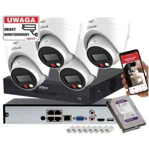 Zestaw monitoringu Domu 4 kamery IP kopułowe Dahua IPC-HDW1439V-A-IL 4MPx z Podwójnym Oświetlaczem i Detekcja ludzi