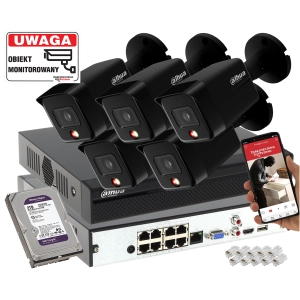 Zestaw monitorimgu posesji 5 kamer IP Dahua IPC-HFW1639TC-A-IL-0280B-S6 BLACK 6MPx Podwójny oświetlacz