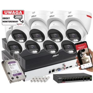 Profesjonalny zestaw do monitoringu firmy IP 8x kamera IPC-HDW2849T-S-LED-0280B-PRO 8MPx WizSense WizColor SMD PLUS Mikrofon