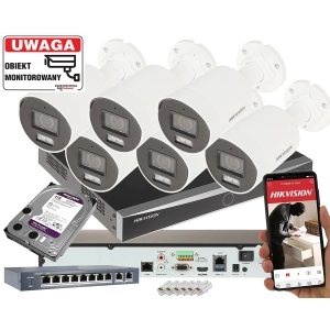 Profesjonalny zestaw monitoringu Hikvision ColorVu Hybrid Light 6x kamer DS-2CD2087G2H-LIU 8Mpx Acusense Mikrofon MicroSD