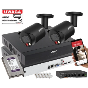 Mały zestaw monitoringu IP Dahua 2 kamera tubowa IPC-HFW2849S-S-IL-0280B-Black 8MPx Wykrywanie dźwięku, Podwójny oświetlacz, Analityka