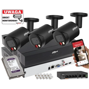 Zestaw monitoringu IP Dahua 3 kamera tubowa IPC-HFW2849S-S-IL-0280B-Black 8MPx Wykrywanie dźwięku, Podwójny oświetlacz, Analityka