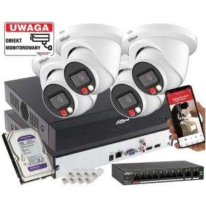 Zestaw monitoringu na 4 kamery IP Dahua IPC-HDW2649TM-S-IL-0280B 6MPx WizSense Smart Dual Light Zapis 4TB