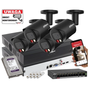 Zestaw monitoringu IP Dahua 4x IPC-HFW2849S-S-IL-0280B-Black 8MPx Wykrywanie dźwięku, Podwójny oświetlacz, Analityka