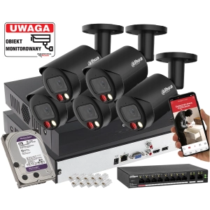 Monitoring domu IP Dahua 5x IPC-HFW2849S-S-IL-0280B-Black 8MPx Wykrywanie dźwięku, Podwójny oświetlacz, Analityka