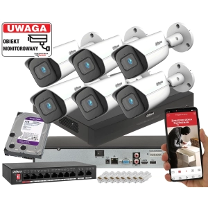 Mocny Zestaw Monitoringu IP DAHUA 6 kamer IPC-HFW3842E-AS-0280B 8Mpx Analityka AI SMD + WizSense