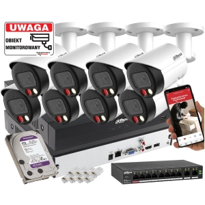 Mocny Zestaw monitoringu do Dużego Domu IP Dahua 8x IPC-HFW2449S-S-IL-0280B 4MPx Wykrywanie dźwięku, Podwójny oświetlacz, Analityka